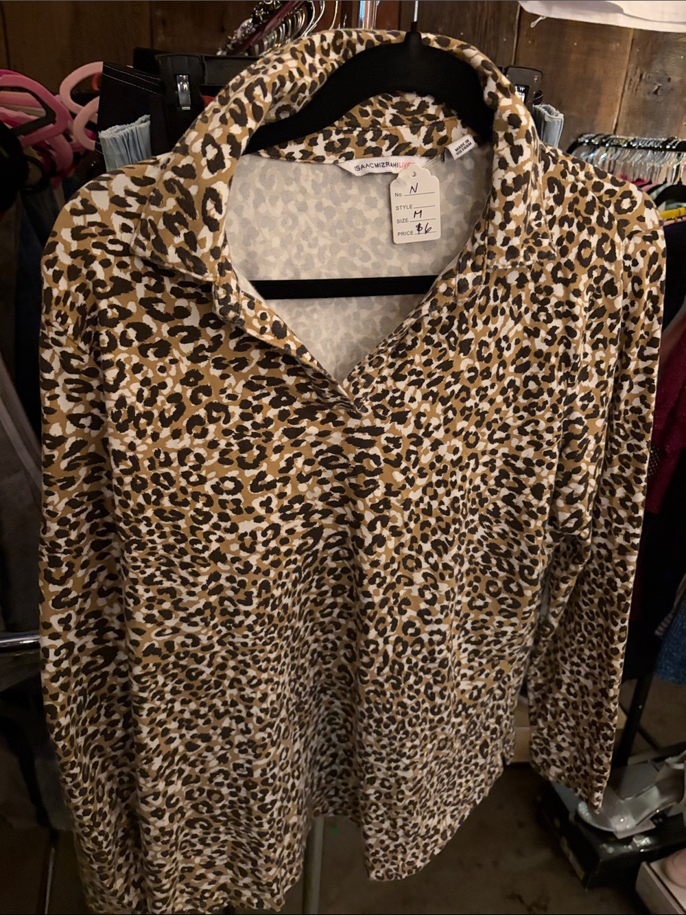 Isaac Mizrahi Leopard Print V-Neck Tunic - Tan/Black
